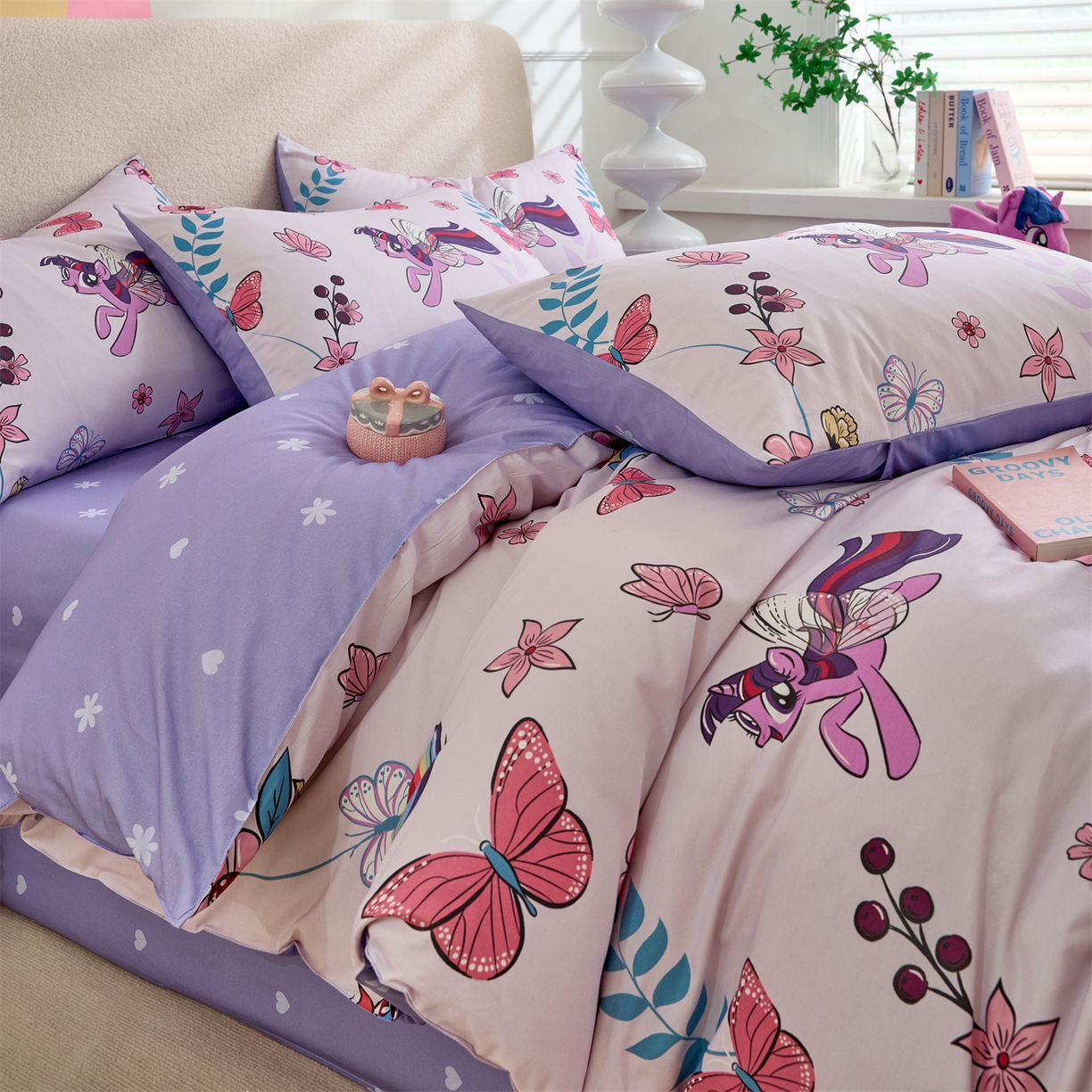 91家纺网 家纺一手货源 找家纺 百利卡通（原迪士尼家纺） 2025新款小马宝莉全棉纯棉数码印花圆网四件套 飞翔柔柔