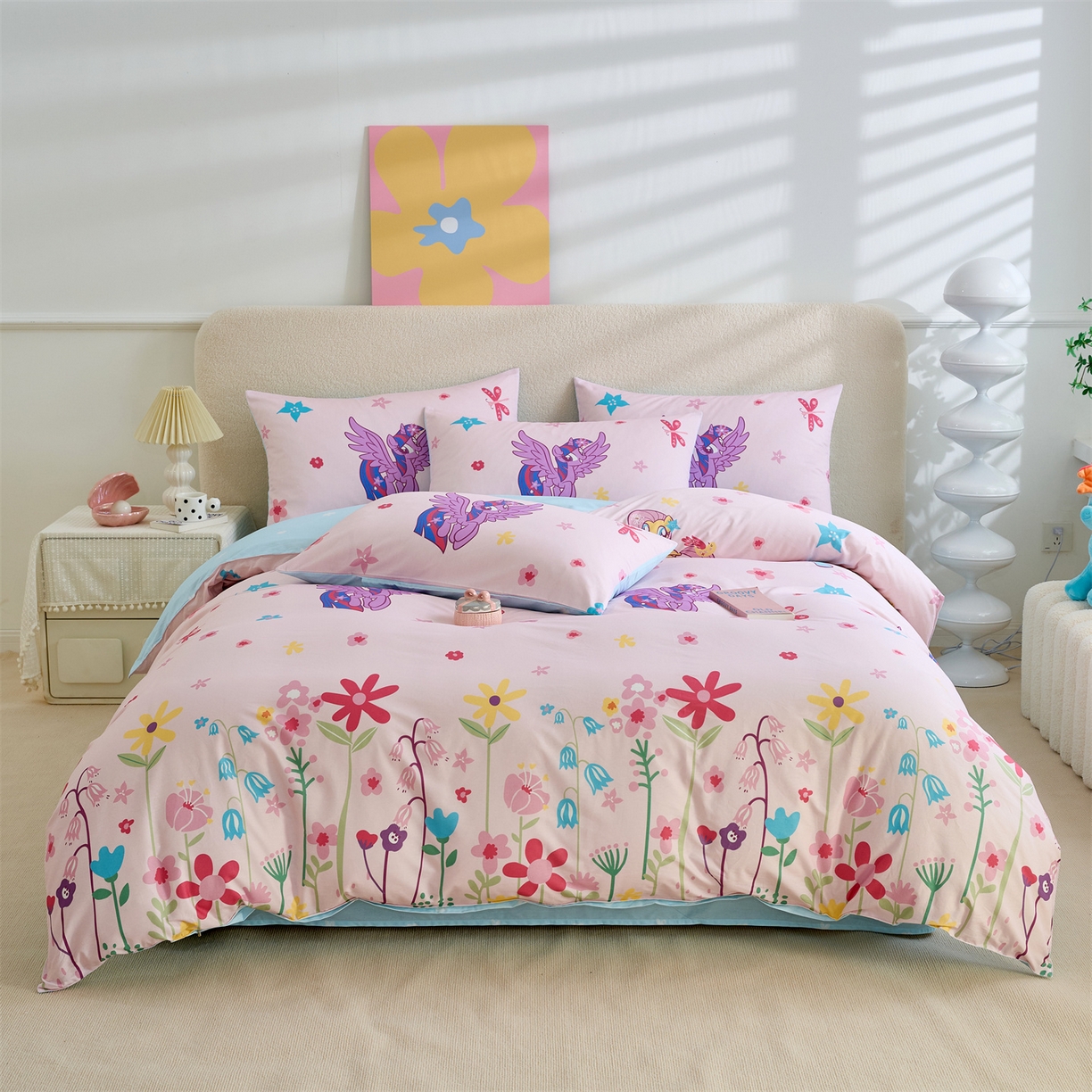 91家纺网 家纺一手货源 找家纺 百利卡通（原迪士尼家纺） 2025新款小马宝莉全棉纯棉数码印花圆网四件套 春天紫悦