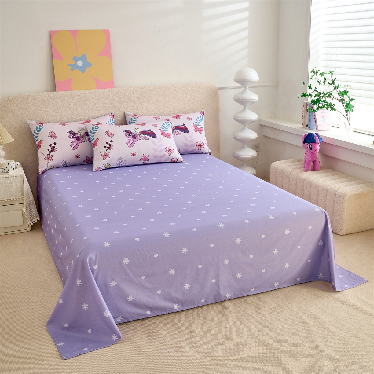 91家纺网 家纺一手货源 找家纺 百利卡通（原迪士尼家纺） 2025新款小马宝莉全棉纯棉数码印花圆网四件套 飞翔柔柔