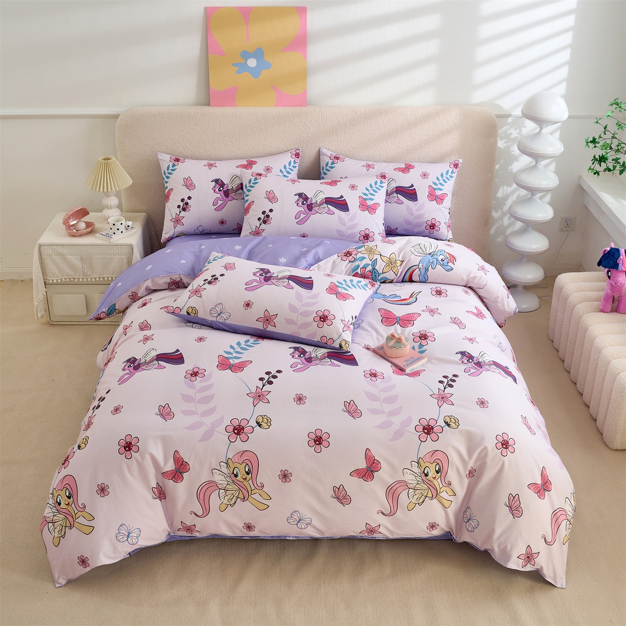 91家纺网 家纺一手货源 找家纺 百利卡通（原迪士尼家纺） 2025新款小马宝莉全棉纯棉数码印花圆网四件套 飞翔柔柔