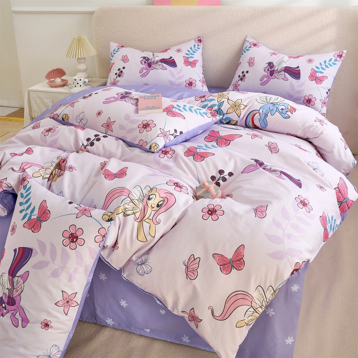 91家纺网 家纺一手货源 找家纺 百利卡通（原迪士尼家纺） 2025新款小马宝莉全棉纯棉数码印花圆网四件套 飞翔柔柔