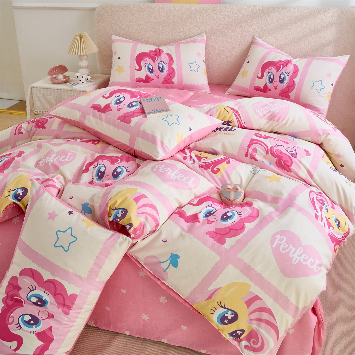 91家纺网 家纺一手货源 找家纺 百利卡通（原迪士尼家纺） 2025新款小马宝莉全棉纯棉数码印花圆网四件套 格子小马