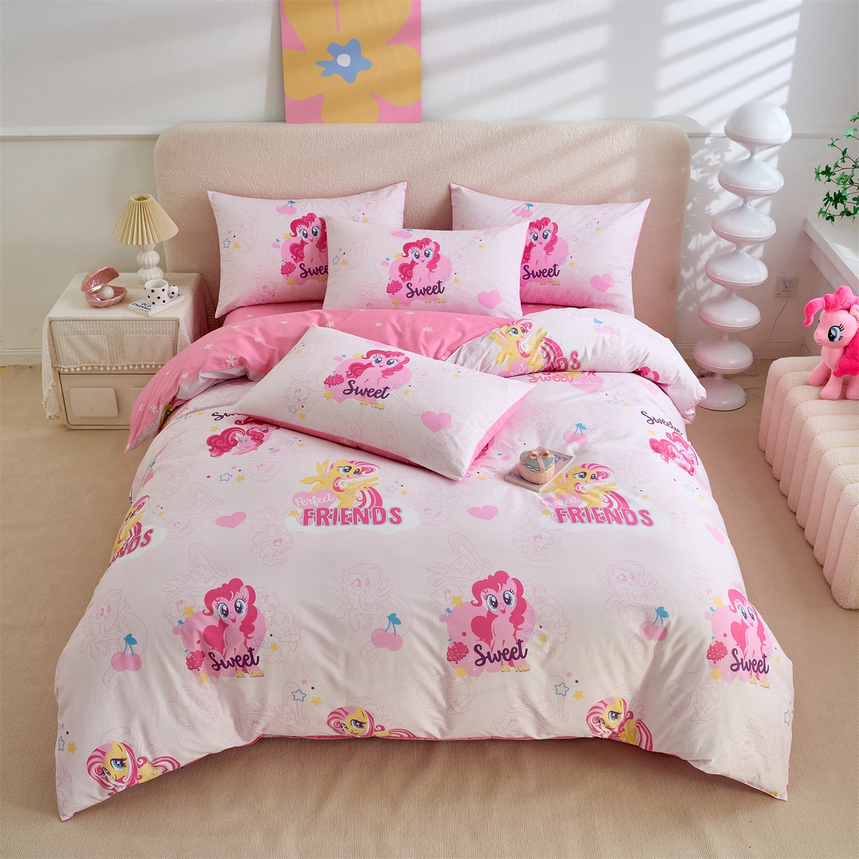 91家纺网 家纺一手货源 找家纺 百利卡通（原迪士尼家纺） 2025新款小马宝莉全棉纯棉数码印花圆网四件套 开心碧琪