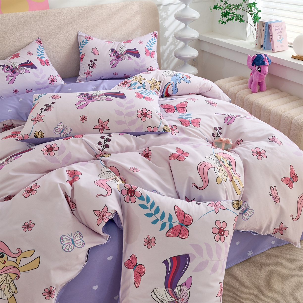 91家纺网 家纺一手货源 找家纺 百利卡通（原迪士尼家纺） 2025新款小马宝莉全棉纯棉数码印花圆网四件套 飞翔柔柔