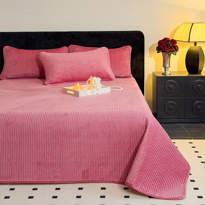 鑫喜莱家纺 2025新款宝宝绒纯色床盖单件床褥垫软床垫床盖三件套 豆沙