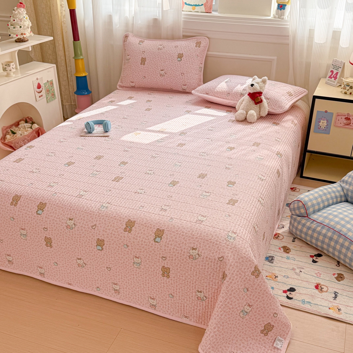 91家纺网 家纺一手货源 找家纺 简宜家居（朝初家纺） 2025新款A面100%全棉B面宝宝绒棉绒包边床盖正反两用 豹纹-粉