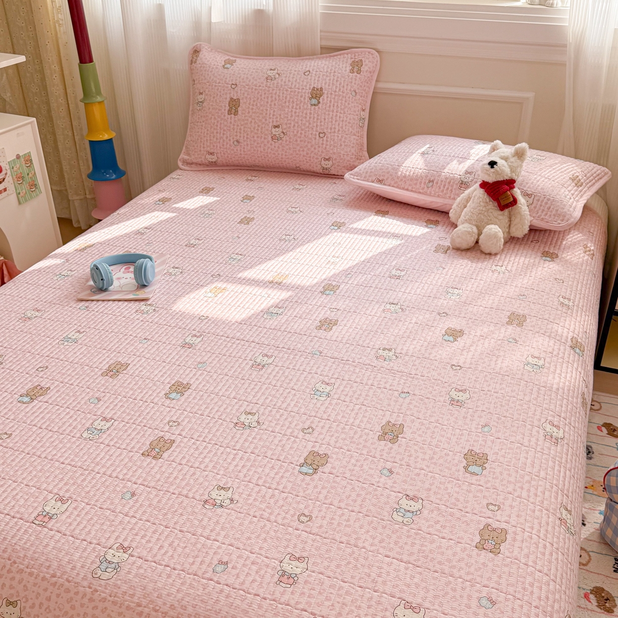 91家纺网 家纺一手货源 找家纺 简宜家居（朝初家纺） 2025新款A面100%全棉B面宝宝绒棉绒包边床盖正反两用 豹纹-粉