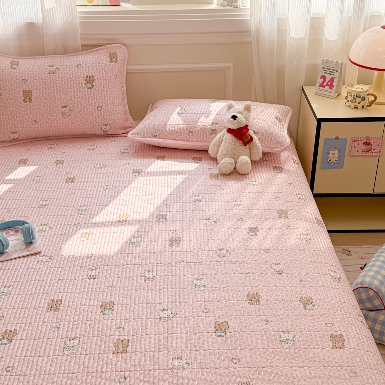 91家纺网 家纺一手货源 找家纺 简宜家居（朝初家纺） 2025新款A面100%全棉B面宝宝绒棉绒包边床盖正反两用 豹纹-粉