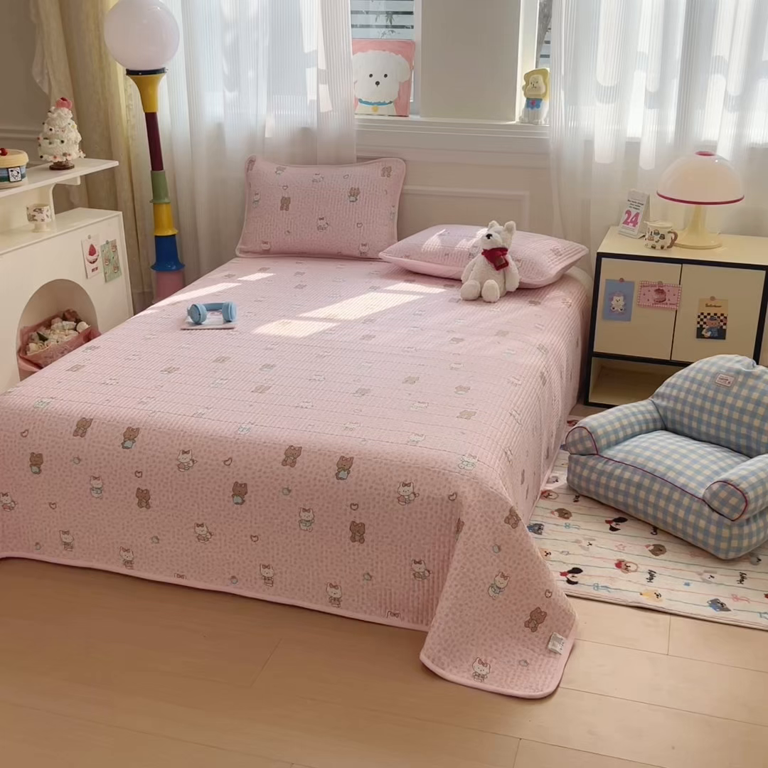 91家纺网 家纺一手货源 找家纺 简宜家居（朝初家纺） 2025新款A面100%全棉B面宝宝绒棉绒包边床盖正反两用 豹纹-粉