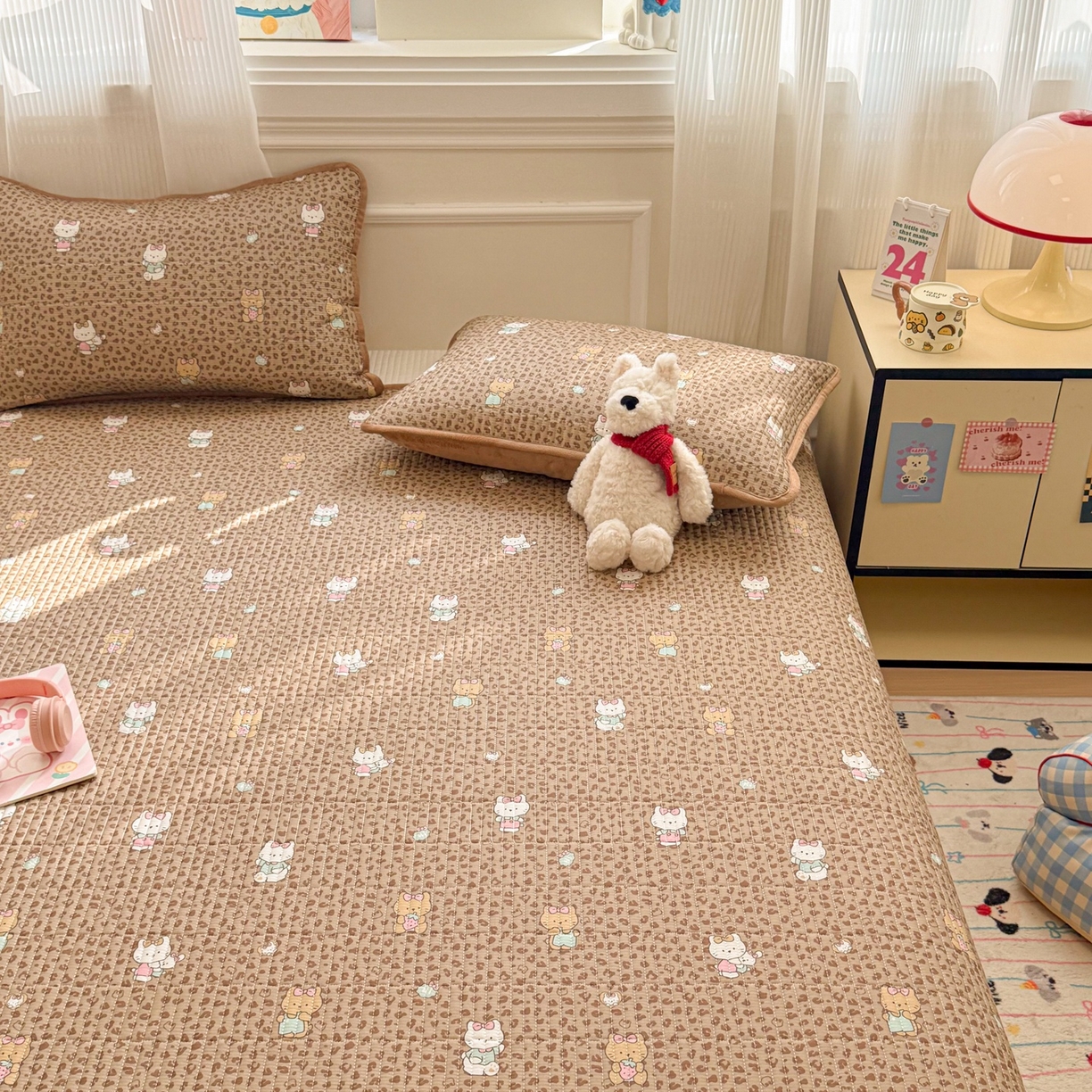 91家纺网 家纺一手货源 找家纺 简宜家居（朝初家纺） 2025新款A面100%全棉B面宝宝绒棉绒包边床盖正反两用 豹纹-咖