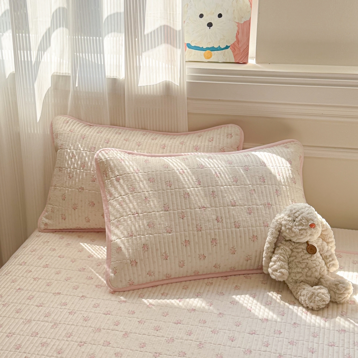 91家纺网 家纺一手货源 找家纺 简宜家居（朝初家纺） 2025新款A面100%全棉B面宝宝绒棉绒包边床盖正反两用 粉蕊花