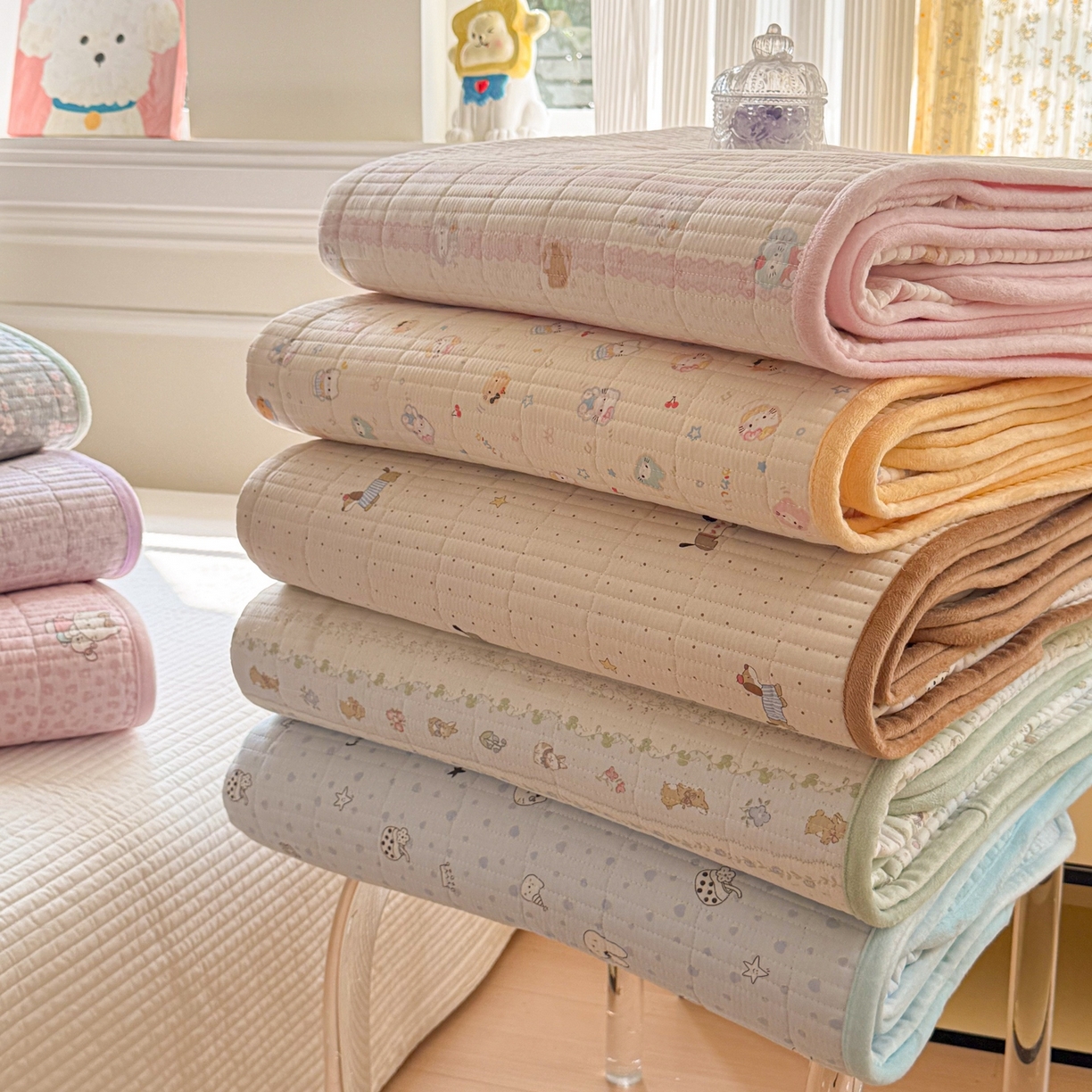 简宜家居（朝初家纺） 2025新款A面100%全棉B面宝宝绒棉绒包边床盖正反两用 组合图仅供展示不可下单