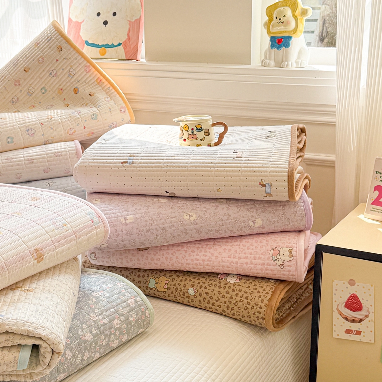 91家纺网 家纺一手货源 找家纺 简宜家居（朝初家纺） 2025新款A面100%全棉B面宝宝绒棉绒包边床盖正反两用 组合图仅供展示不可下单