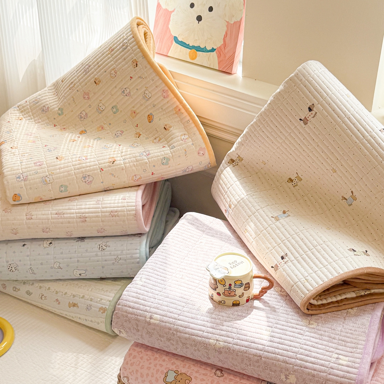 91家纺网 家纺一手货源 找家纺 简宜家居（朝初家纺） 2025新款A面100%全棉B面宝宝绒棉绒包边床盖正反两用 组合图仅供展示不可下单