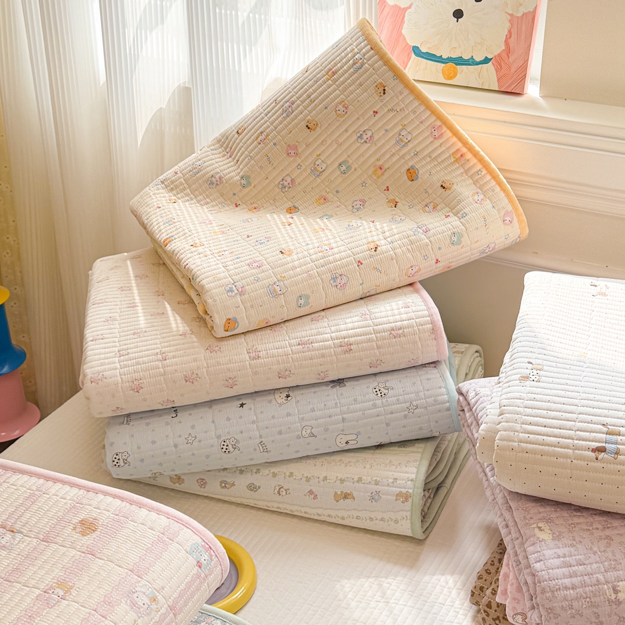 91家纺网 家纺一手货源 找家纺 简宜家居（朝初家纺） 2025新款A面100%全棉B面宝宝绒棉绒包边床盖正反两用 组合图仅供展示不可下单