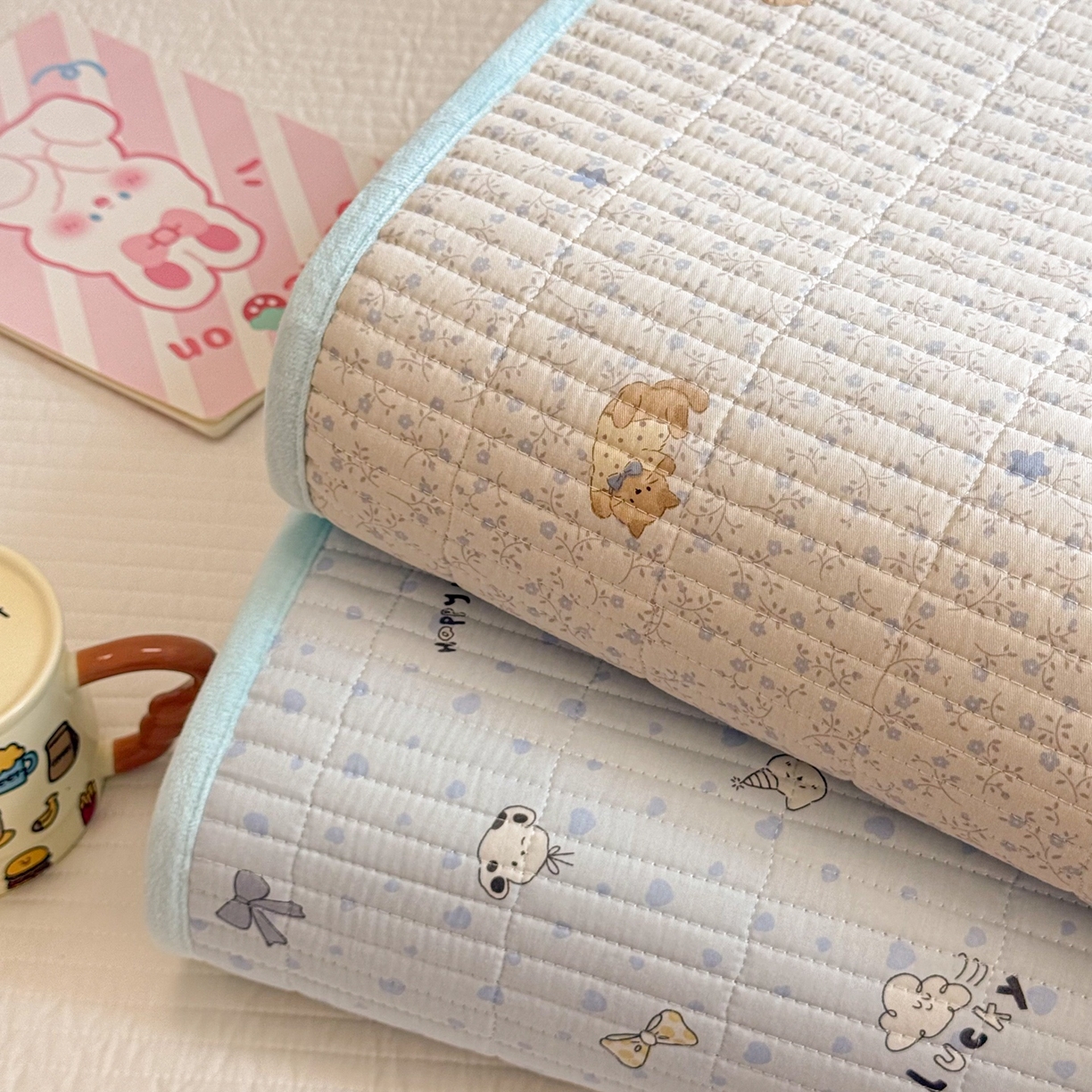 91家纺网 家纺一手货源 找家纺 简宜家居（朝初家纺） 2025新款A面100%全棉B面宝宝绒棉绒包边床盖正反两用 组合图仅供展示不可下单