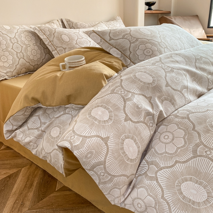 91家纺网 家纺一手货源 找家纺 大吉  2024新款加厚喷气全棉磨毛被套 艾尔-咖