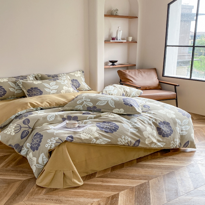 91家纺网 家纺一手货源 找家纺 大吉  2024新款加厚喷气全棉磨毛被套 清风微甜-灰