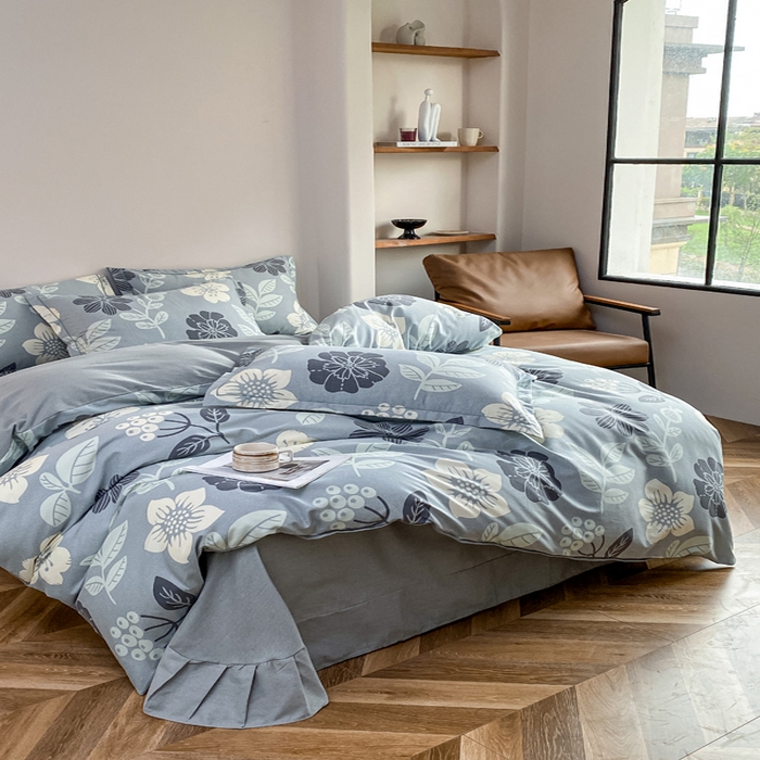 91家纺网 家纺一手货源 找家纺 大吉  2024新款加厚喷气全棉磨毛被套 清风微甜-蓝