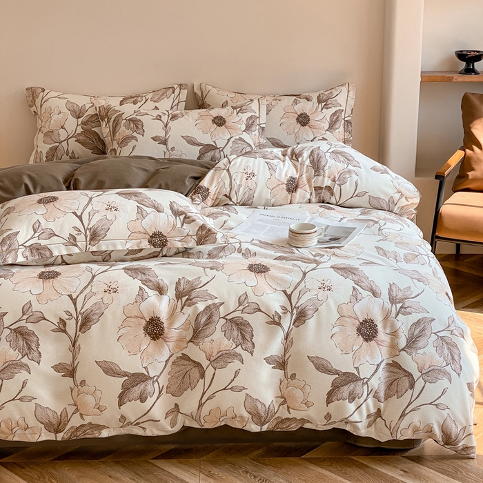 91家纺网 家纺一手货源 找家纺 大吉  2024新款加厚喷气全棉磨毛被套 烟雨江南-咖