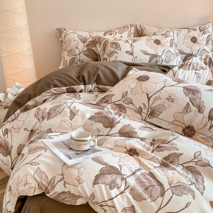 91家纺网 家纺一手货源 找家纺 大吉  2024新款加厚喷气全棉磨毛被套 烟雨江南-咖