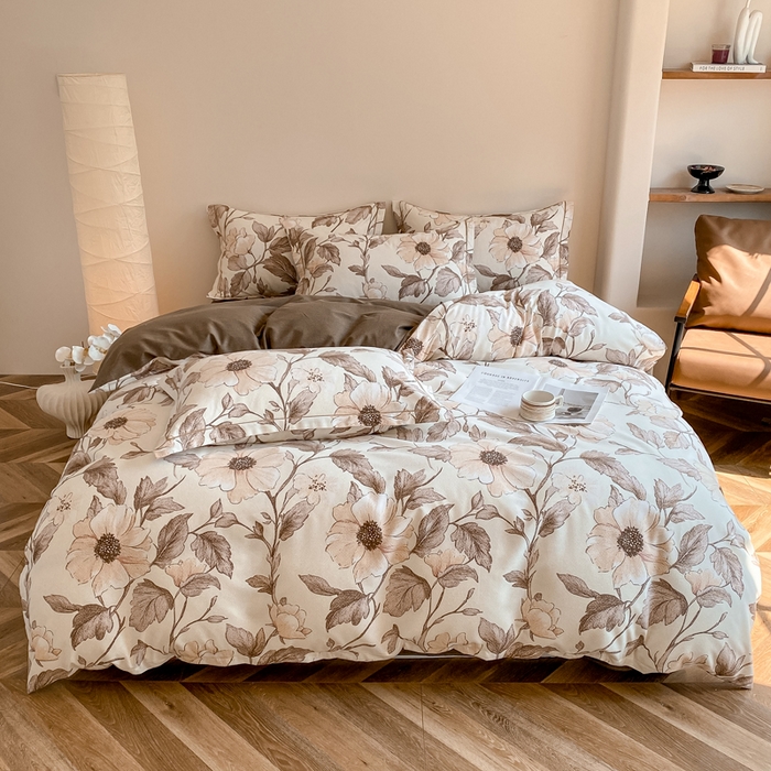 91家纺网 家纺一手货源 找家纺 大吉  2024新款加厚喷气全棉磨毛被套 烟雨江南-咖