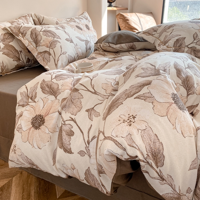 91家纺网 家纺一手货源 找家纺 大吉  2024新款加厚喷气全棉磨毛被套 烟雨江南-咖