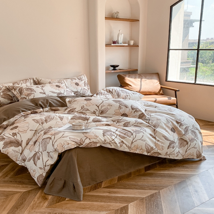 91家纺网 家纺一手货源 找家纺 大吉  2024新款加厚喷气全棉磨毛被套 烟雨江南-咖