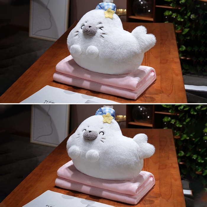 91家纺网 家纺一手货源 找家纺 仟亿莱 2025新款萌萌海豹三用抱枕毯 组合图仅供展示不可下单