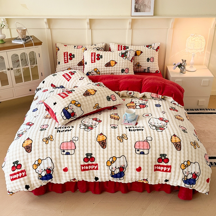 91家纺网 家纺一手货源 找家纺 （总）梦纤绒 2025新款牛奶绒泡泡床盖款四件套