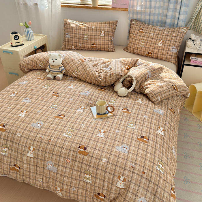 91家纺网 家纺一手货源 找家纺 曼之夏 2025新款全棉纯棉双层印花四件套 哈哈狗