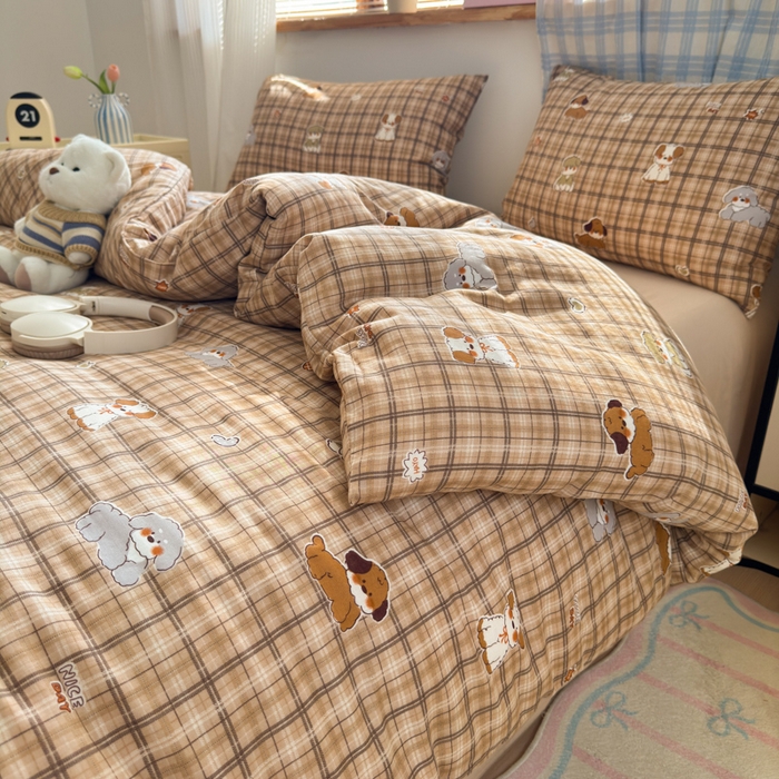 91家纺网 家纺一手货源 找家纺 曼之夏 2025新款全棉纯棉双层印花四件套 哈哈狗