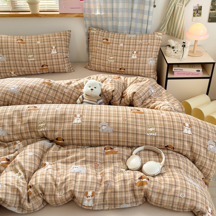 91家纺网 家纺一手货源 找家纺 曼之夏 2025新款全棉纯棉双层印花四件套 哈哈狗