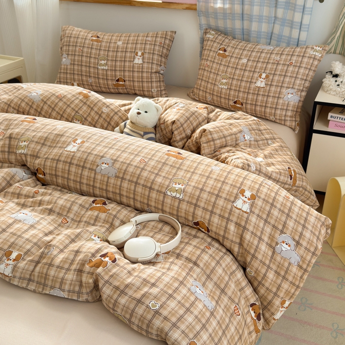 91家纺网 家纺一手货源 找家纺 曼之夏 2025新款全棉纯棉双层印花四件套 哈哈狗