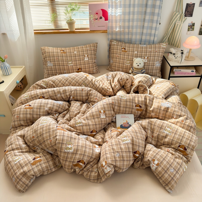 91家纺网 家纺一手货源 找家纺 曼之夏 2025新款全棉纯棉双层印花四件套 哈哈狗