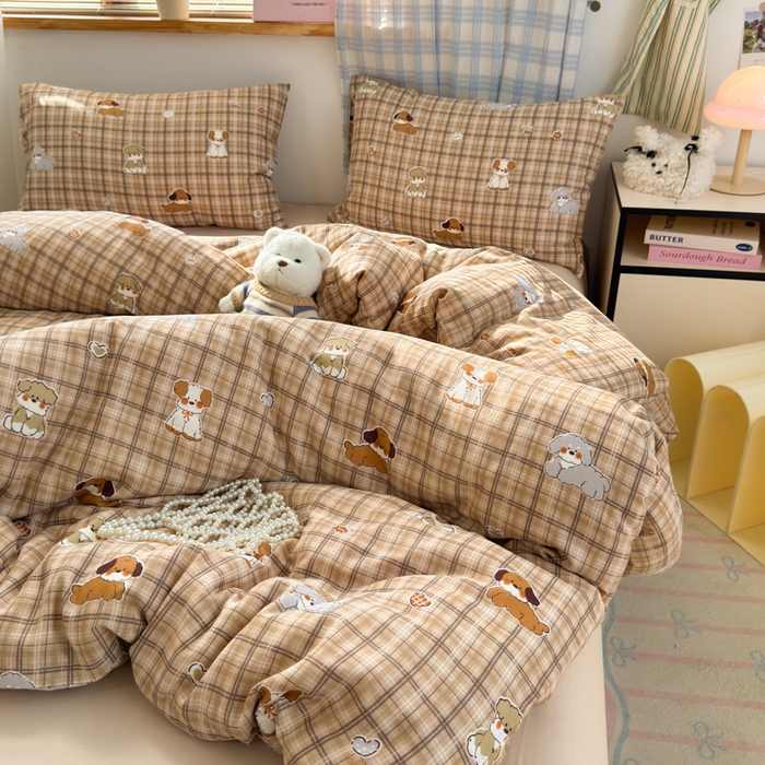 91家纺网 家纺一手货源 找家纺 曼之夏 2025新款全棉纯棉双层印花四件套 哈哈狗