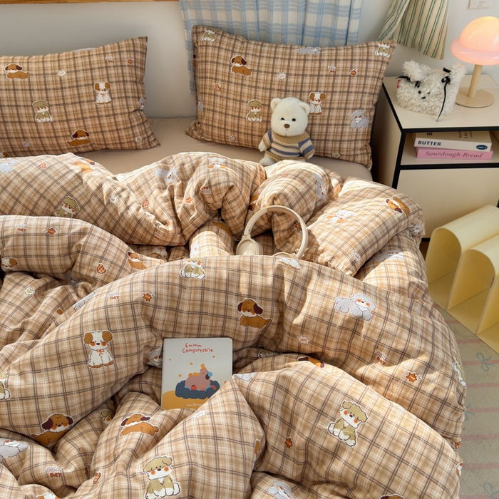 91家纺网 家纺一手货源 找家纺 曼之夏 2025新款全棉纯棉双层印花四件套 哈哈狗