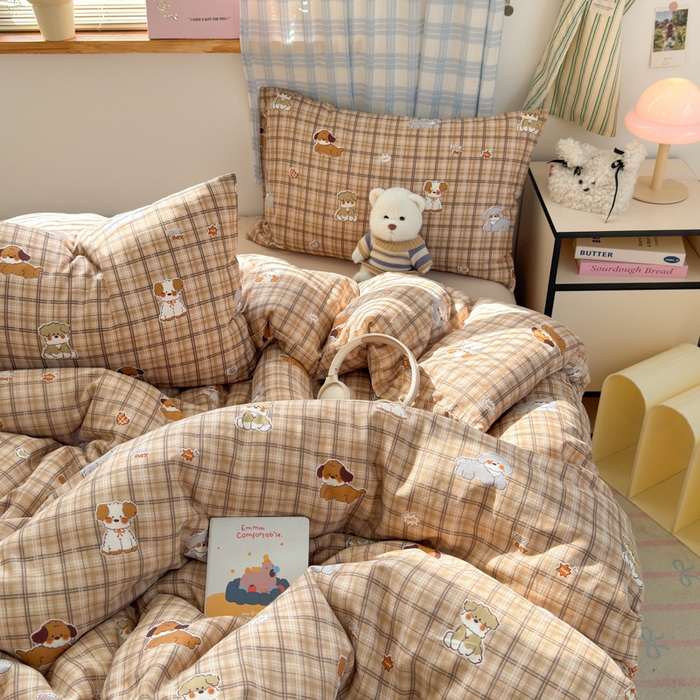 91家纺网 家纺一手货源 找家纺 曼之夏 2025新款全棉纯棉双层印花四件套 哈哈狗