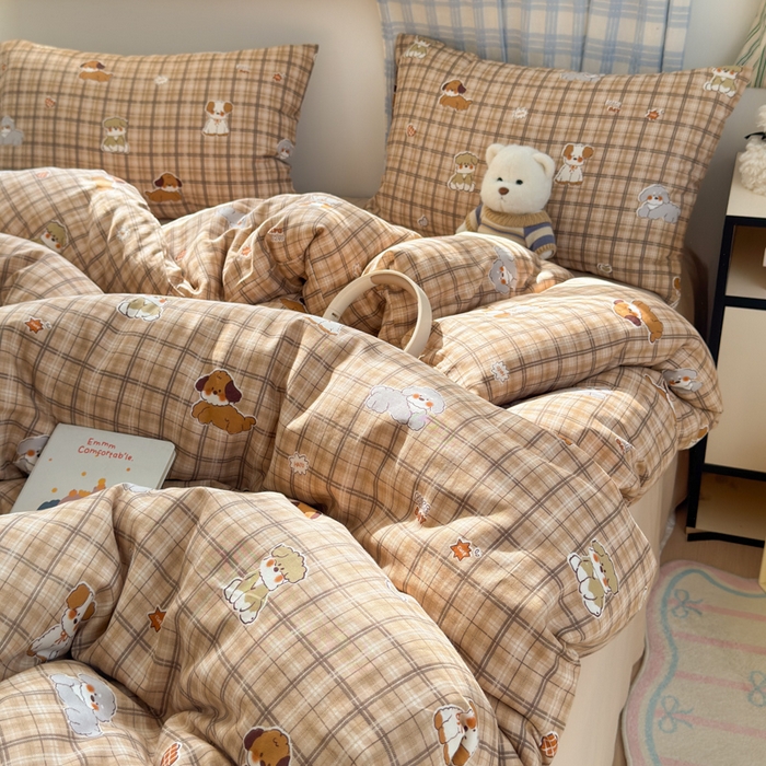 91家纺网 家纺一手货源 找家纺 曼之夏 2025新款全棉纯棉双层印花四件套 哈哈狗