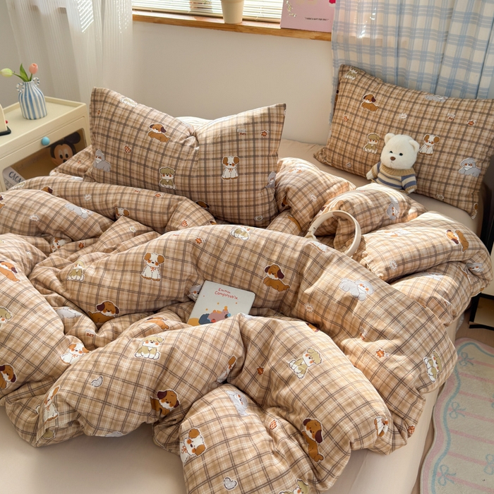 91家纺网 家纺一手货源 找家纺 曼之夏 2025新款全棉纯棉双层印花四件套 哈哈狗