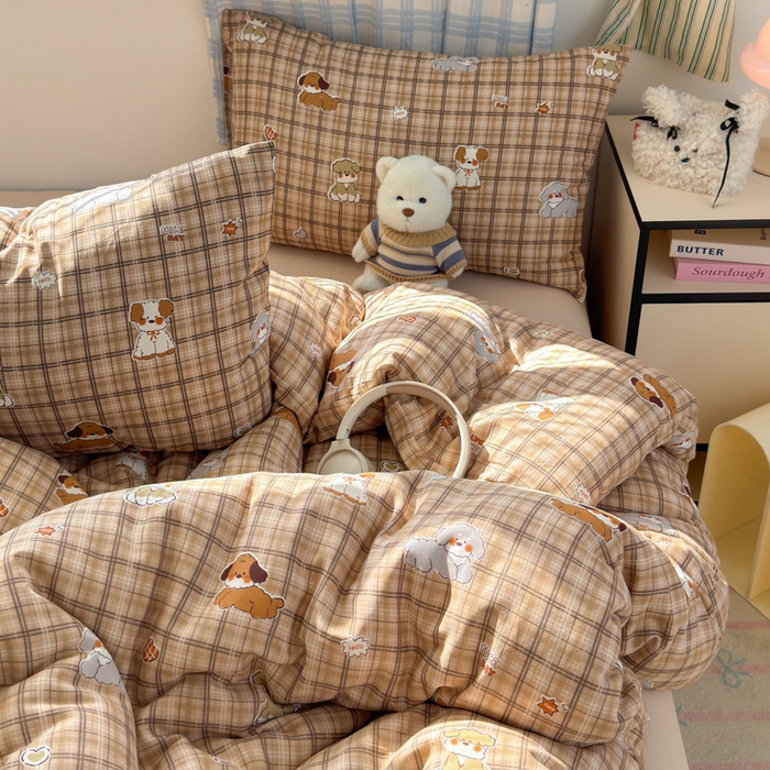 91家纺网 家纺一手货源 找家纺 曼之夏 2025新款全棉纯棉双层印花四件套 哈哈狗