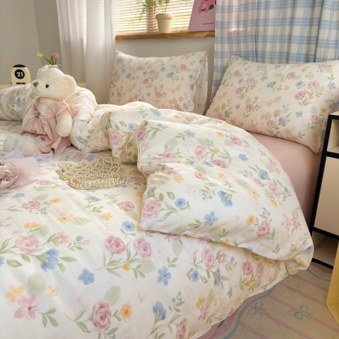 91家纺网 家纺一手货源 找家纺 曼之夏 2025新款全棉纯棉双层印花四件套 花开半夏