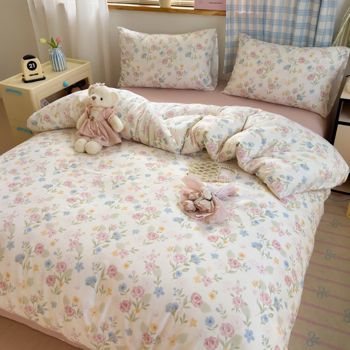 91家纺网 家纺一手货源 找家纺 曼之夏 2025新款全棉纯棉双层印花四件套 花开半夏