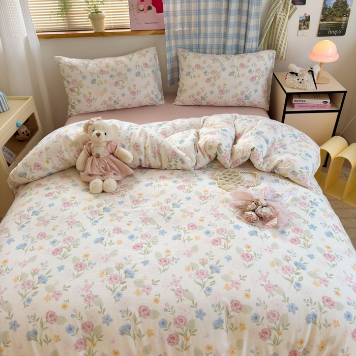 91家纺网 家纺一手货源 找家纺 曼之夏 2025新款全棉纯棉双层印花四件套 花开半夏