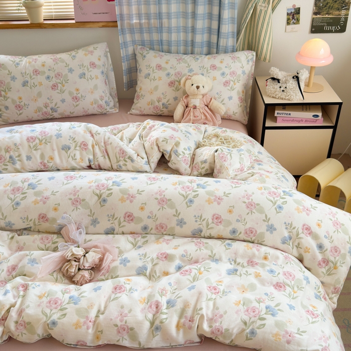 91家纺网 家纺一手货源 找家纺 曼之夏 2025新款全棉纯棉双层印花四件套 花开半夏