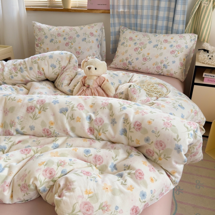 91家纺网 家纺一手货源 找家纺 曼之夏 2025新款全棉纯棉双层印花四件套 花开半夏