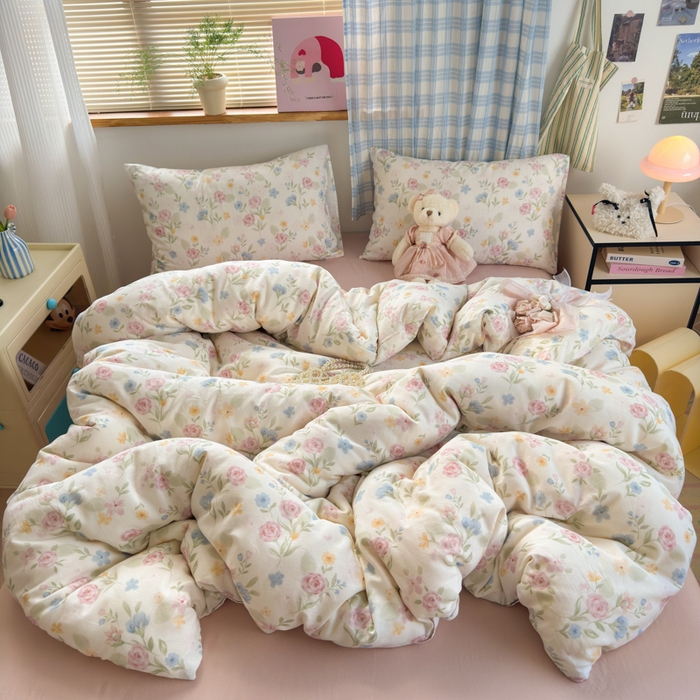 91家纺网 家纺一手货源 找家纺 曼之夏 2025新款全棉纯棉双层印花四件套 花开半夏