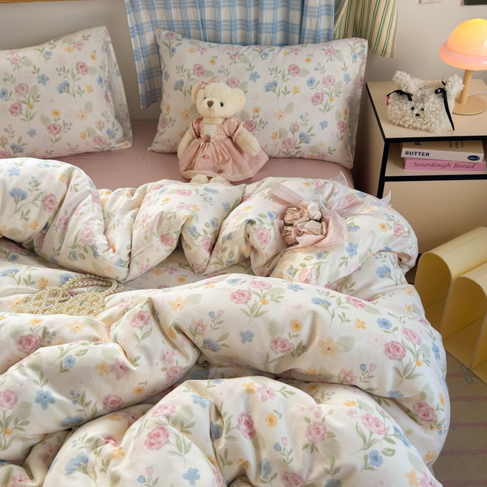 91家纺网 家纺一手货源 找家纺 曼之夏 2025新款全棉纯棉双层印花四件套 花开半夏