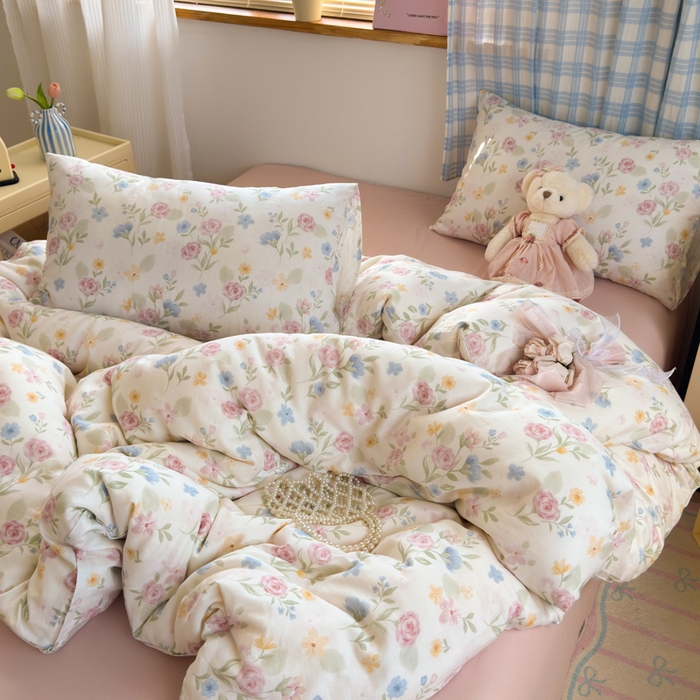 91家纺网 家纺一手货源 找家纺 曼之夏 2025新款全棉纯棉双层印花四件套 花开半夏