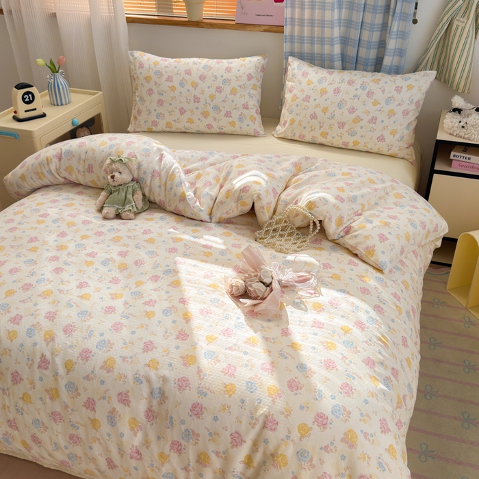 91家纺网 家纺一手货源 找家纺 曼之夏 2025新款全棉纯棉双层印花四件套 花满楼